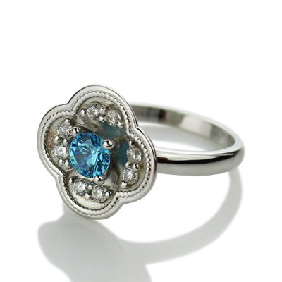 Flowering Love Engagement Ring with Birthstone in Sterling Silver