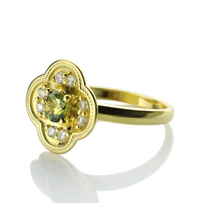 18ct Gold Plated Engraved Birthstone Blossoming Engagement Ring - Personalised Gift
