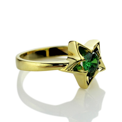 Customised Birthstone Star Ring in Gold Plated Silver