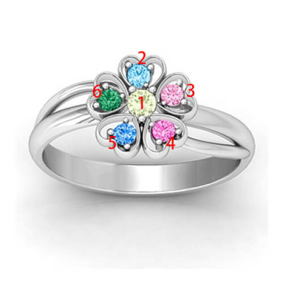 Personalised Flower-Shaped Name Ring w/ Birthstone in Sterling Silver