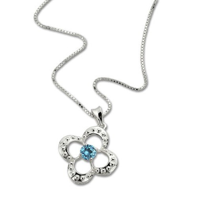 Sterling Silver Birthstone Four Leaf Clover Good Luck Charm Necklace