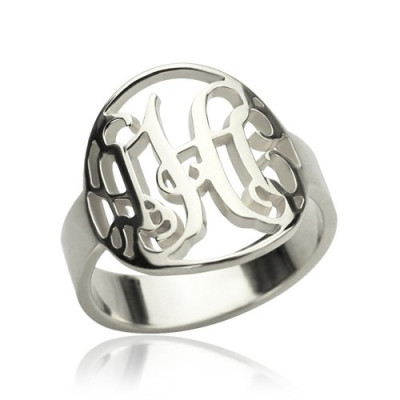 Cut Out Monogram Initial Ring Sterling Silver - By The Name Necklace;