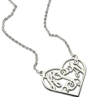 Sterling Silver Heart Monogram Necklace