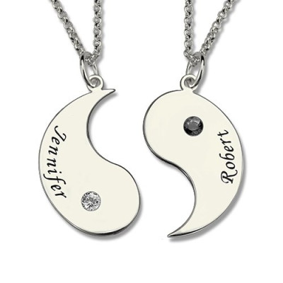Personalised Yin Yang Necklace Set with Name and Birthstone - Perfect Gift for Him and Her