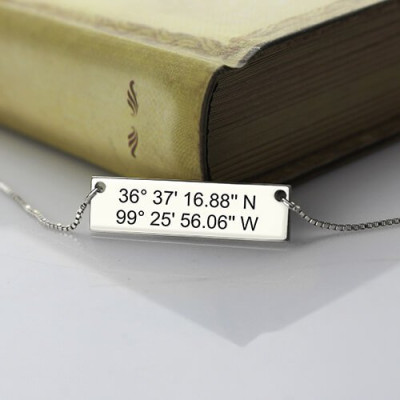 Personalised Sterling Silver Customised Latitude Longitude Necklace Showing Address