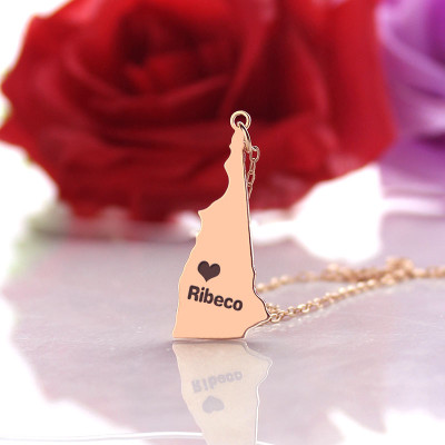 New Hampshire State Necklace With Heart Shape and Rose Gold - Customised Jewellery