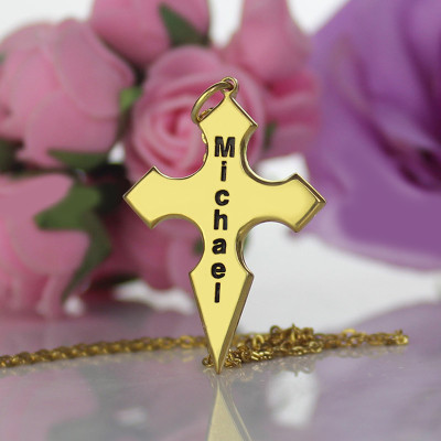 925 Silver Gold Plated Cross Name Necklace with Conical Shape