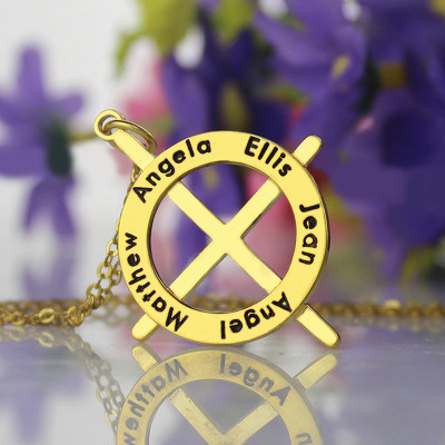 Personalised Gold Plated Silver Latin Circle Cross Necklace with Any Name