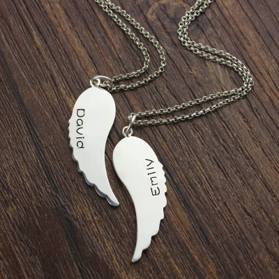 Cute His & Her Angel Wing Pendant Necklace Set in Silver