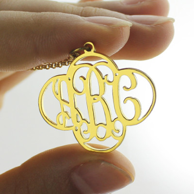 Custom Engraved Clover Monogram Necklace 18K Gold Plated