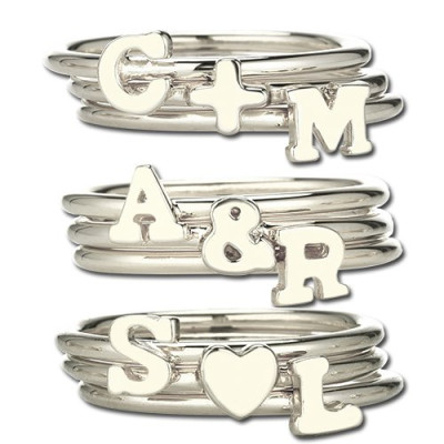 Stackable Midi Ring w/ Initial Charm in Sterling Silver