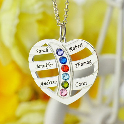 Personalised Sterling Silver Necklace with Kids Name and Birthstone for Moms