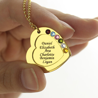 Gold Mother's Heart Birthstone Necklace