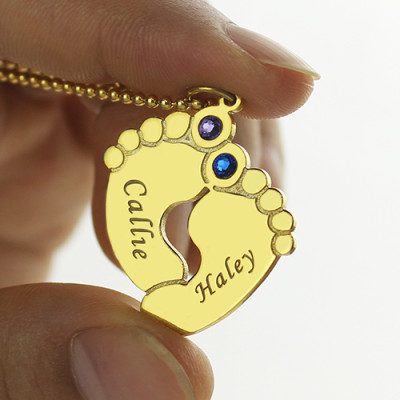 18ct Gold Plated Birthstone Baby Feet Charm Pendant