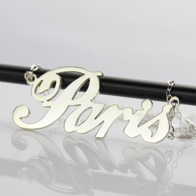 Personalised 18ct Solid White Gold Plated Name Necklace - Paris Hilton Style