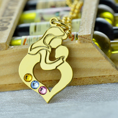 Custom Momma & Me Birthstone Necklace, Gold Plated Silver