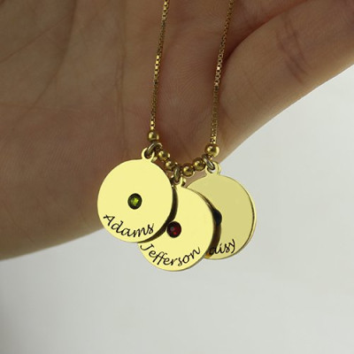 18ct Gold Plated Mother's Disc and Birthstone Charm Necklace
