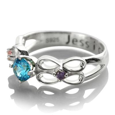 Personalised Name & Birthstone Infinity Promise Ring for Her in Silver
