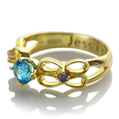 Birthstone Infinity Promise Ring With Name 18ct Gold Plated  - By The Name Necklace;