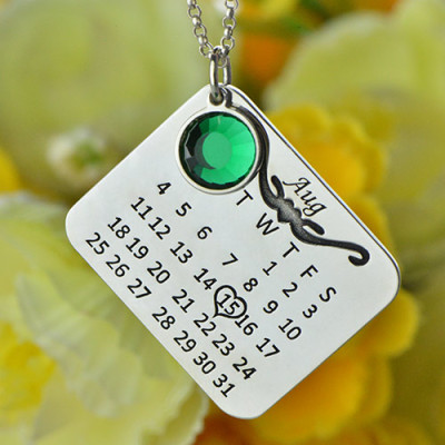 Personalised Sterling Silver Birthstone Birthday Calendar Necklace Gifts