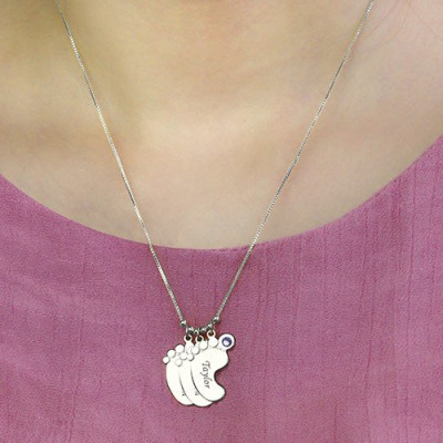 Mom Charm Necklace with Cute Baby Feet Design