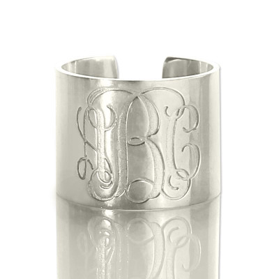 Custom Engraved Monogram Sterling Silver Cuff Ring