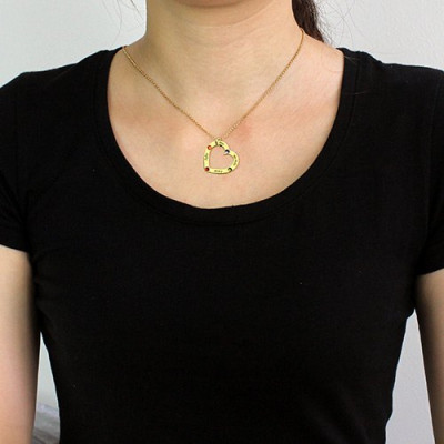 Gold Plated Birthstone Heart Necklace For Moms - Up to 16 Stones!