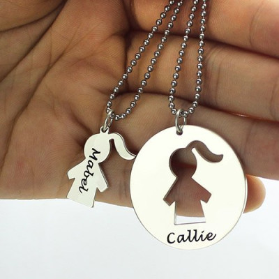 Personalised Mother and Daughter Necklace Set - Engraved Name in Sterling Silver