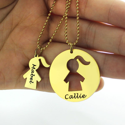 Personalised 18ct Gold Plated Mother and Child Necklace Set