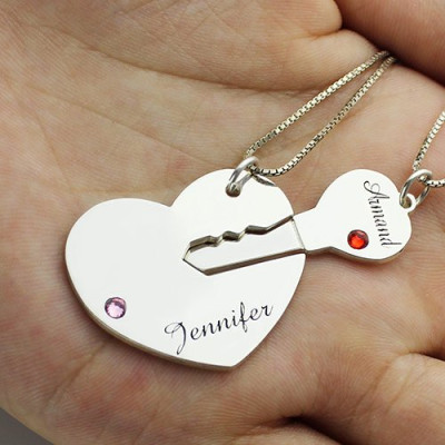 Personalised Name Pendant Set - Key to Your Heart Gift for Couples