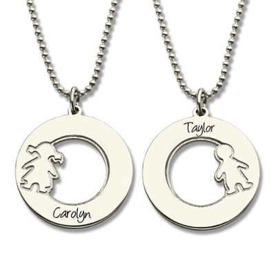 Personalised Engraved Kids Name Circle Necklace in Sterling Silver
