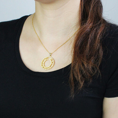 Gold Plated Silver Double Circle Roman Numeral Clock Necklace