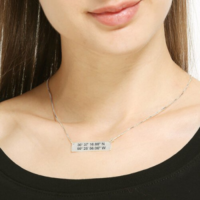 Personalised Sterling Silver Customised Latitude Longitude Necklace Showing Address