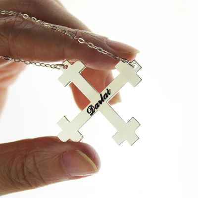 Silver Julian Cross Personalised Name Necklace Troubadour Cross Jewellery