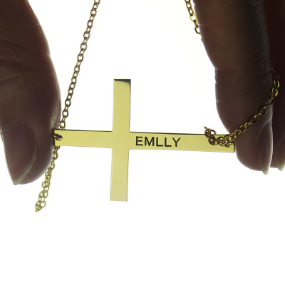 18ct Gold Plated Silver Personalised Latin Cross Engraved Name Necklace, 1.25