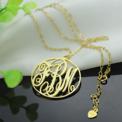 18ct Solid Gold Circle Initial Monogram Necklace with Vine Font