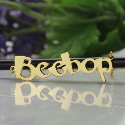 18ct Gold Personalised Name Necklace in Beetle Font