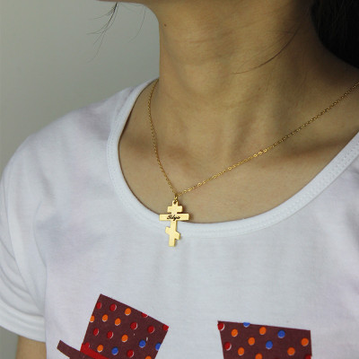Personalised Gold Plated 925 Silver Orthodox Cross Name Necklace