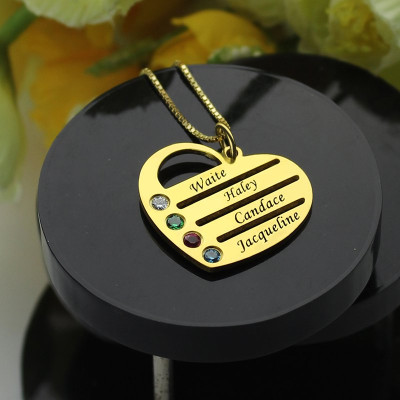 18K Gold Plated Custom Heart Necklace with Personalised Names and Birthstones