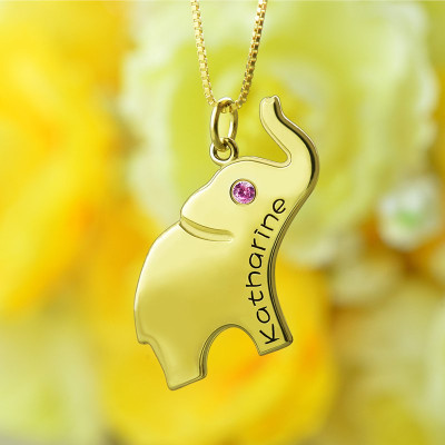 18ct Gold Plated Elephant Lucky Charm Necklace With Engraved Name