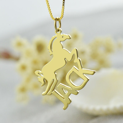 Personalised Kids Name Necklace with Horse Charm in 18ct Gold Plated