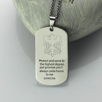 Personalised Men's Silver Eagle Dog Tag Name Necklace