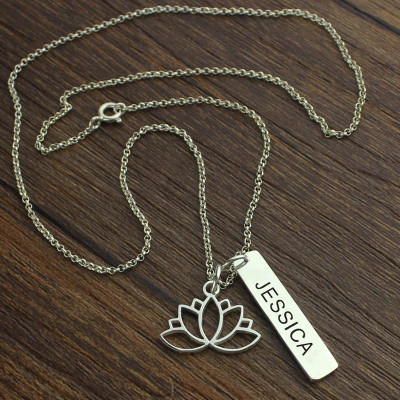 Sterling Silver Lotus Flower Name Tag Yoga Necklace