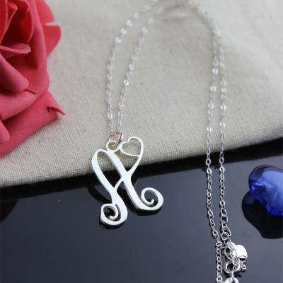 18ct White Gold Custom One Initial Monogram Necklace With Heart