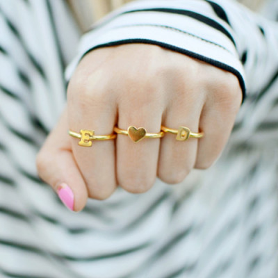 Stackable Initial Rings 18ct Gold Plated Jewellery