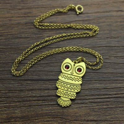Personalised 18ct Gold Plated Birthstone Owl Name Necklace