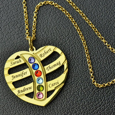 Personalised Mothers Necklace with Child Names & Birthstones 18K Gold Plated