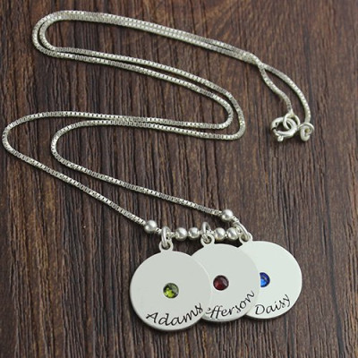 Personalised Sterling Silver Mother and Child Birthstone Pendant Necklace