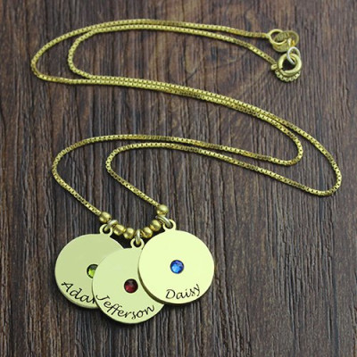 18ct Gold Plated Mother's Disc and Birthstone Charm Necklace