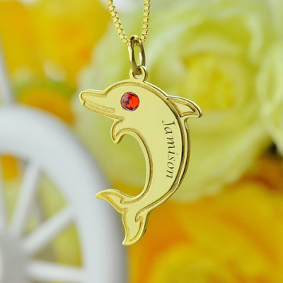 Gold-Plated Dolphin Pendant Necklace with Personalised Birthstone